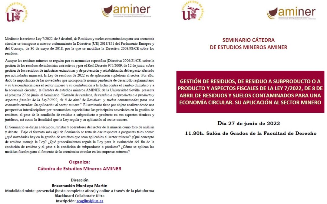 Invitación de la Universidad de Sevilla a la presentación de la Cátedra de Estudios mineros – AMINER